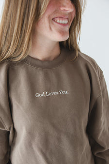 God Loves You Embroidered Sweatshirt - Christian Comfort Crewneck