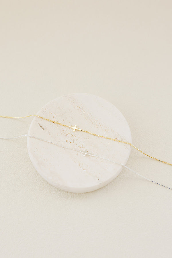 Dainty Sideways Cross Bracelet