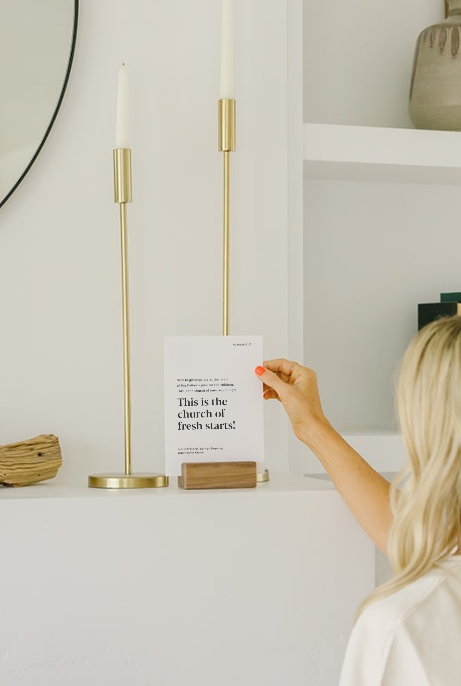 LDS General Conference cards arranged for home display — peaceful gospel decor