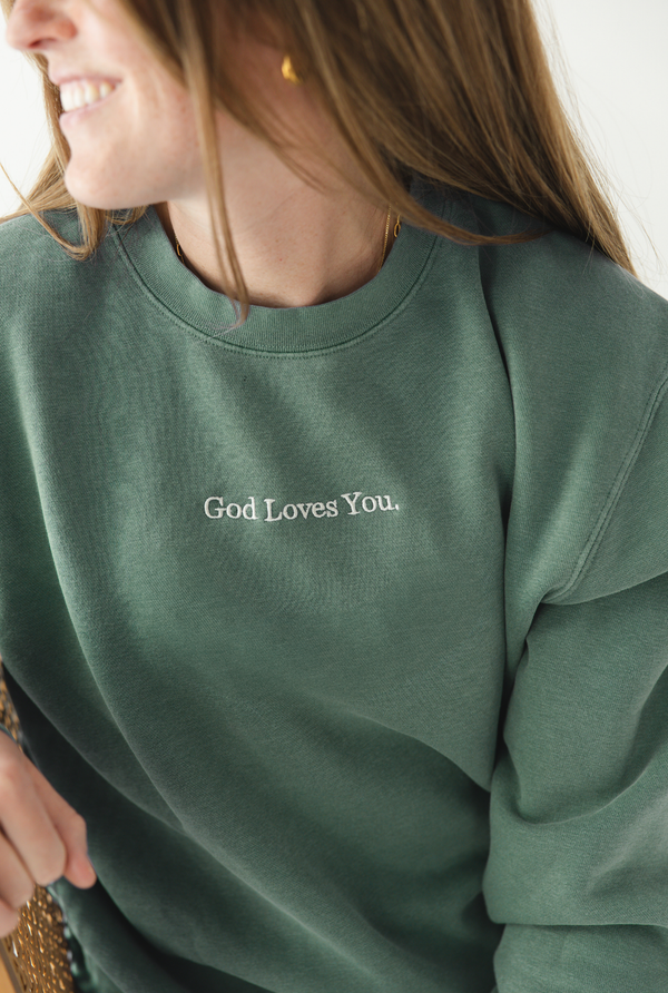 God Loves You Embroidered Sweatshirt - Christian Comfort Crewneck